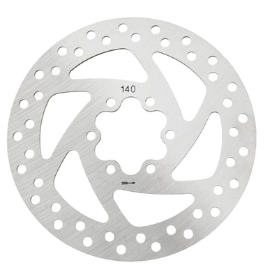 A 140mm brake rotor for bicycles, showing the front and back sides, with a quantity of 1 indicated. The rotor is silver in color and features multiple screw holes for mounting.