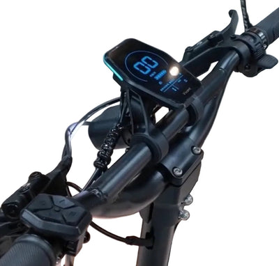Digital display on a bicycle handlebar with a blurred background