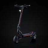 Full screen long shot of the Teverun Fighter Mini on a black background. Shows Red LED Lights on. Available at Freed Electric Scooter Shop in Auckland