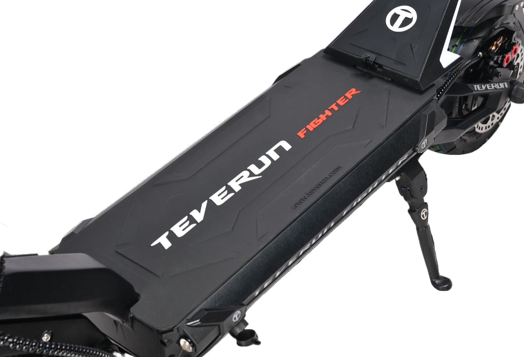 Teverun Fighter 11  Black electric scooter with 'Teverun' branding on a clear background