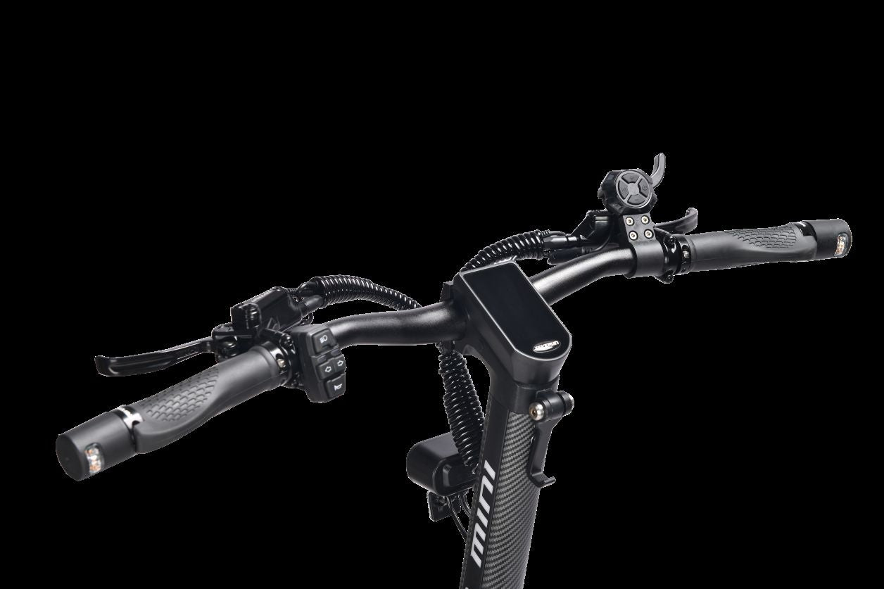  Teverun fighter Mini  electric scooter with brake levers on a black background
