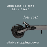 Blade Q Pro. Dual motor e-scooter.  super low maintenance electric scooter. Long lasting rear drum brake. Low cost electric scooter. Reliable brakes give excellent stopping power. Rear wheel