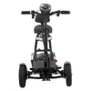 Black three-wheeled mobility scooter on a white background