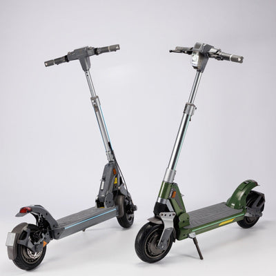 Two electric scooters on a white background