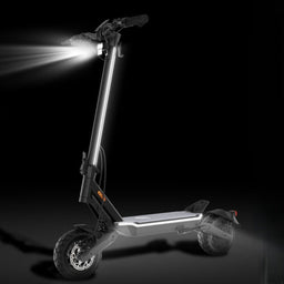 Electric scooter with headlights on a black background