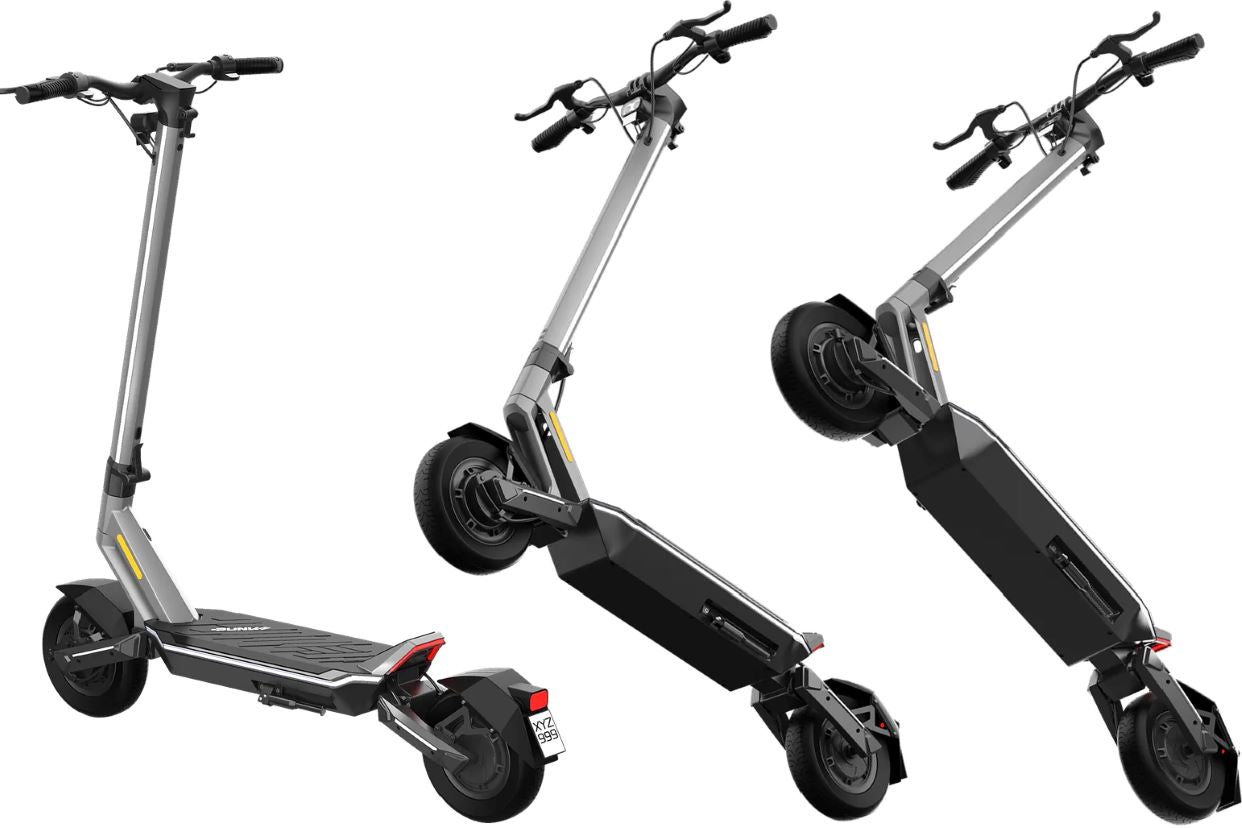 Multiple images of the full punk rider pro from different angles showing the bottom and the side of the Punk Rider Pro, Dual motor, waterproof electric scooter from Electric Scooter Shop in Auckland. Freed Electric Scooters.