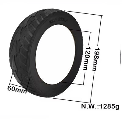 Zero 8 solid rear tyre. Inner diameter 120mm. Tyre Width 60mm, Outer diameter 198mm.