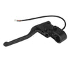 Black motorcycle throttle lever with wiring on a white background