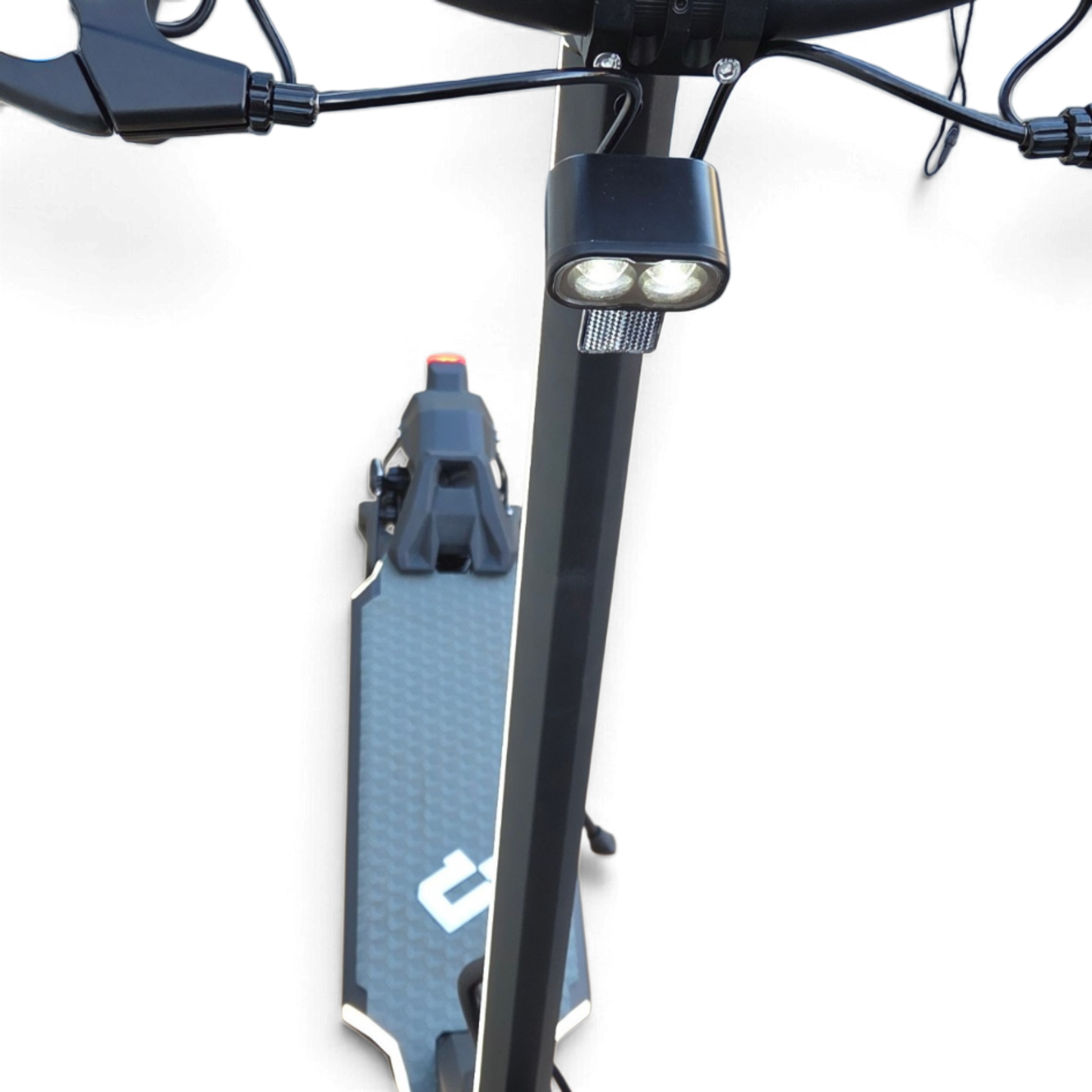 Electric Scooter Shop Punk Roamer electric scooter showing the front LED headlight and textured deck from above