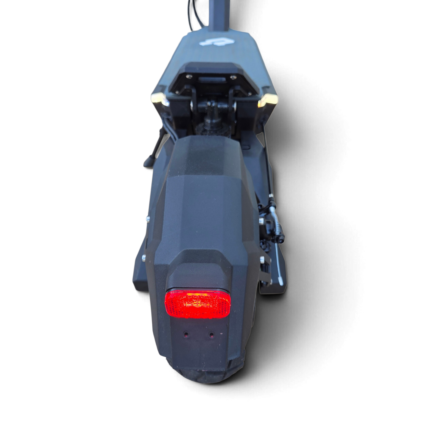 Rear view of Electric Scooter Shop Punk Roamer Pro electric scooter showing the red tail light and mudguard