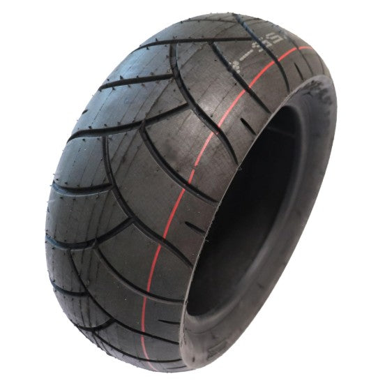 Motorcycle tire with tread pattern on a white background