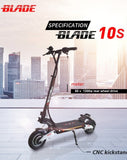 Blade 10 S, single rear wheel drive electric scooter. 60 volts. 20 amp hour battery. 50 km range