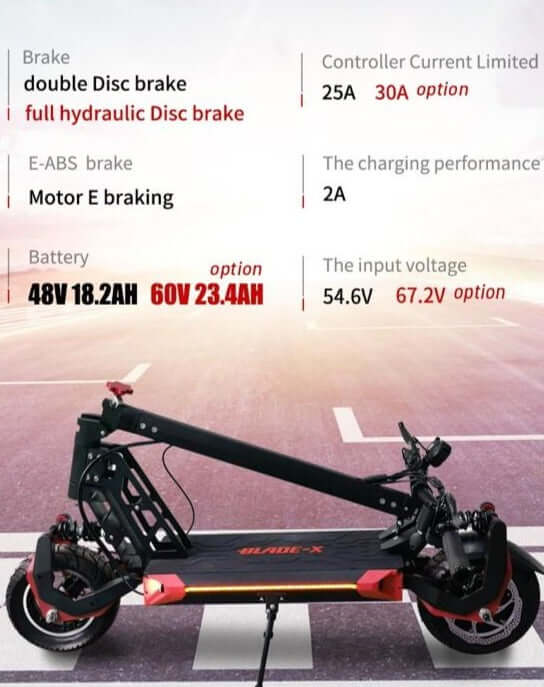 Blade X Pro 2400 watt. 60 volt. Double hydraulic disc brake electric scooter