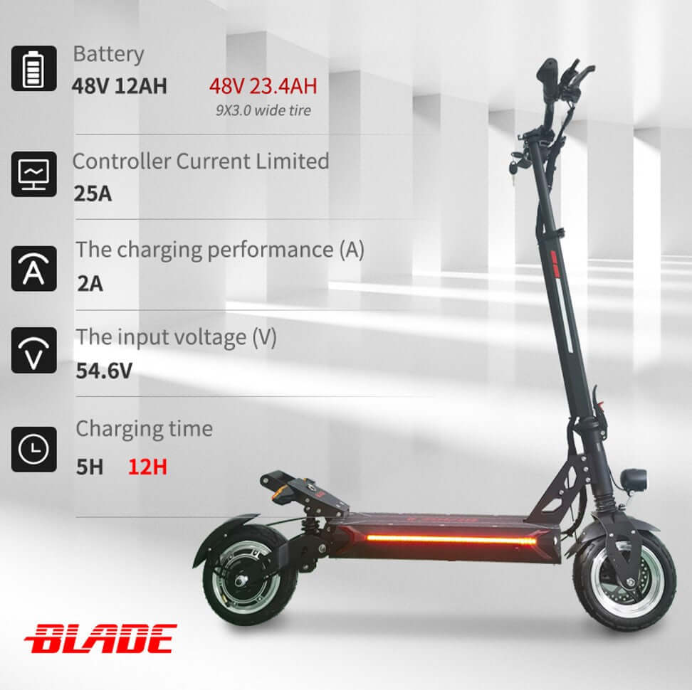 Blade 9 Electric scooter graphic. 54.4 volt. 25 amp controller. 48 volt battery