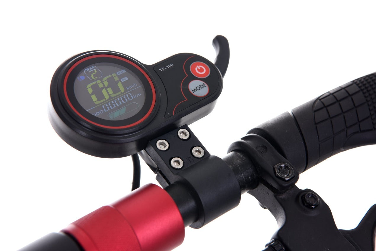 Zero LCD throttle display. Zero 8 folding handle bar. Easy fold compact electric scooter