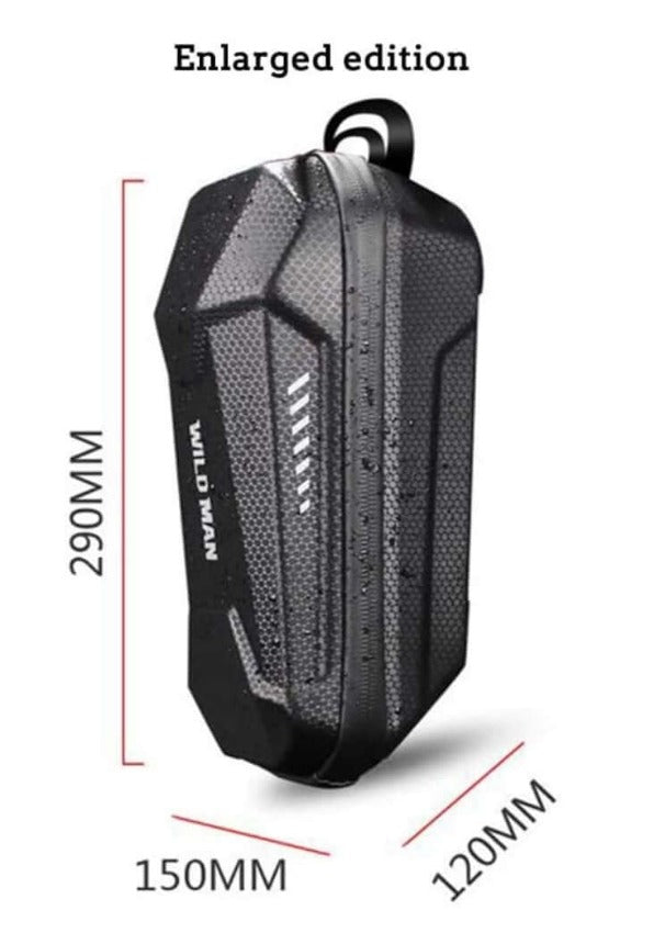 Electric scooter handle bar bag. Dimensions in mm of large e-scooter pouch.. Wildman e-scooter pouch Large. 3 litre capacity