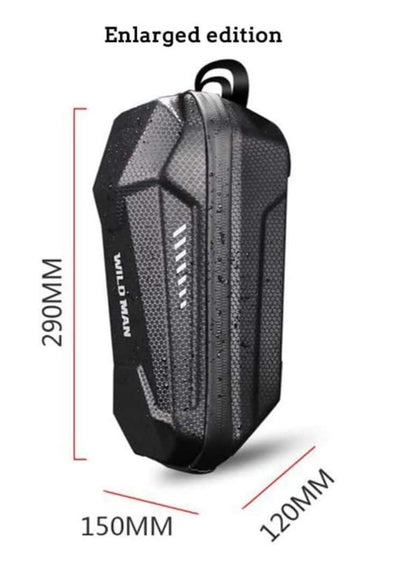 Electric scooter handle bar bag. Dimensions in mm of large e-scooter pouch.. Wildman e-scooter pouch Large. 3 litre capacity